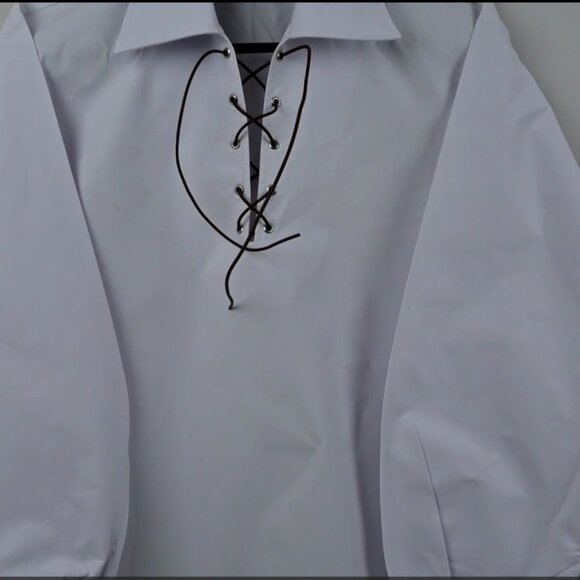Mens Scottish Jacobite Ghillie  Shirt White Cotton Kilt Shirt Traditional Outfit - Picture 1 of 8